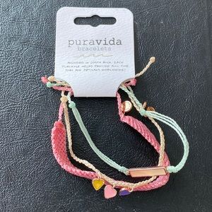 Pura Vida bracelet set. 3 bracelets pastel hearts pink, mint peach
